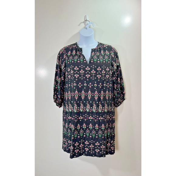 Ann Taylor Women’s Linen Blend Shift Dress Size L Floral Dark Cottagecore Casual - Picture 1 of 9